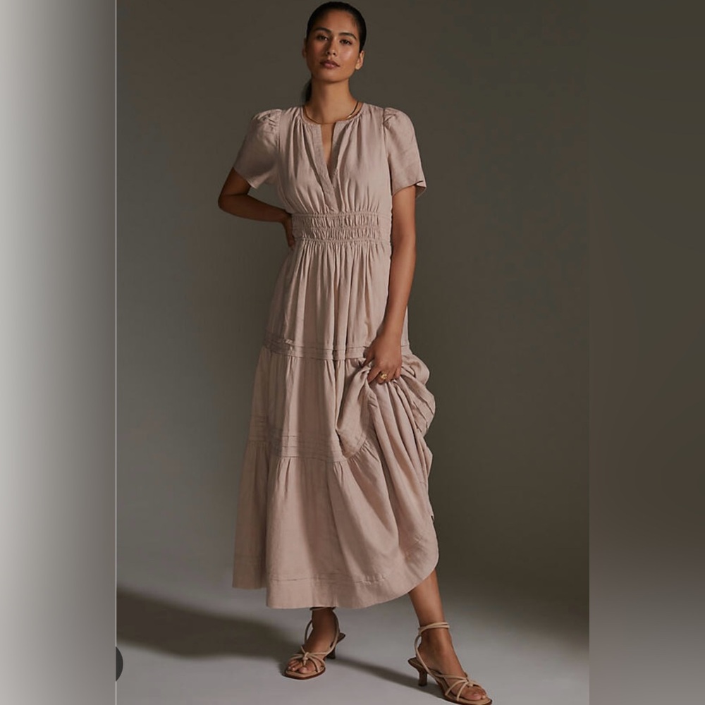 Anthropologie Somerset Dress Linen Edition Natural XSP NWOT